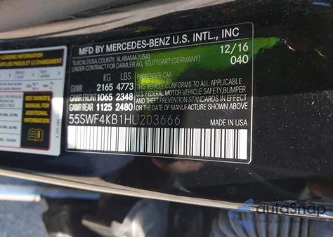 2017 Mercedes-Benz C 300 from USA, damaged, VIN 55SWF4KB1HU203666